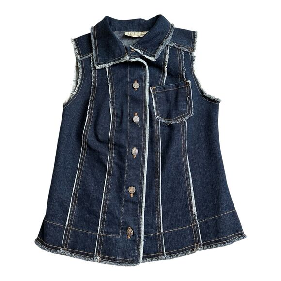 Vintage LA Blend Denim Spandex Short Vest Womens Small Bohemian Blue Button - Picture 6 of 12